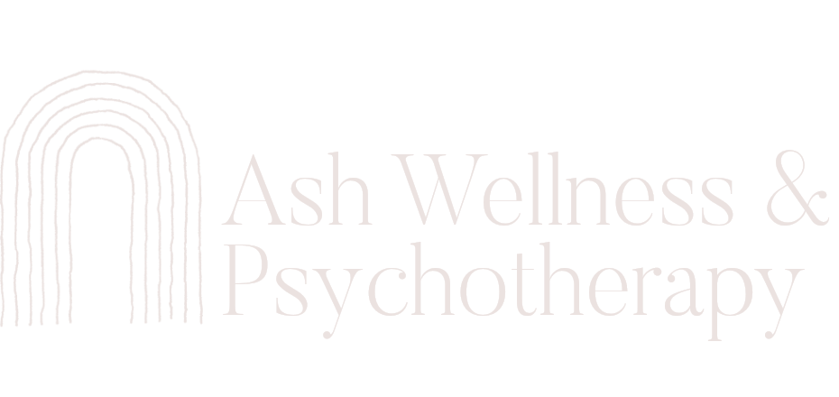 Logo of Ash Wellness & Psychotherapy featuring an abstract arch design.